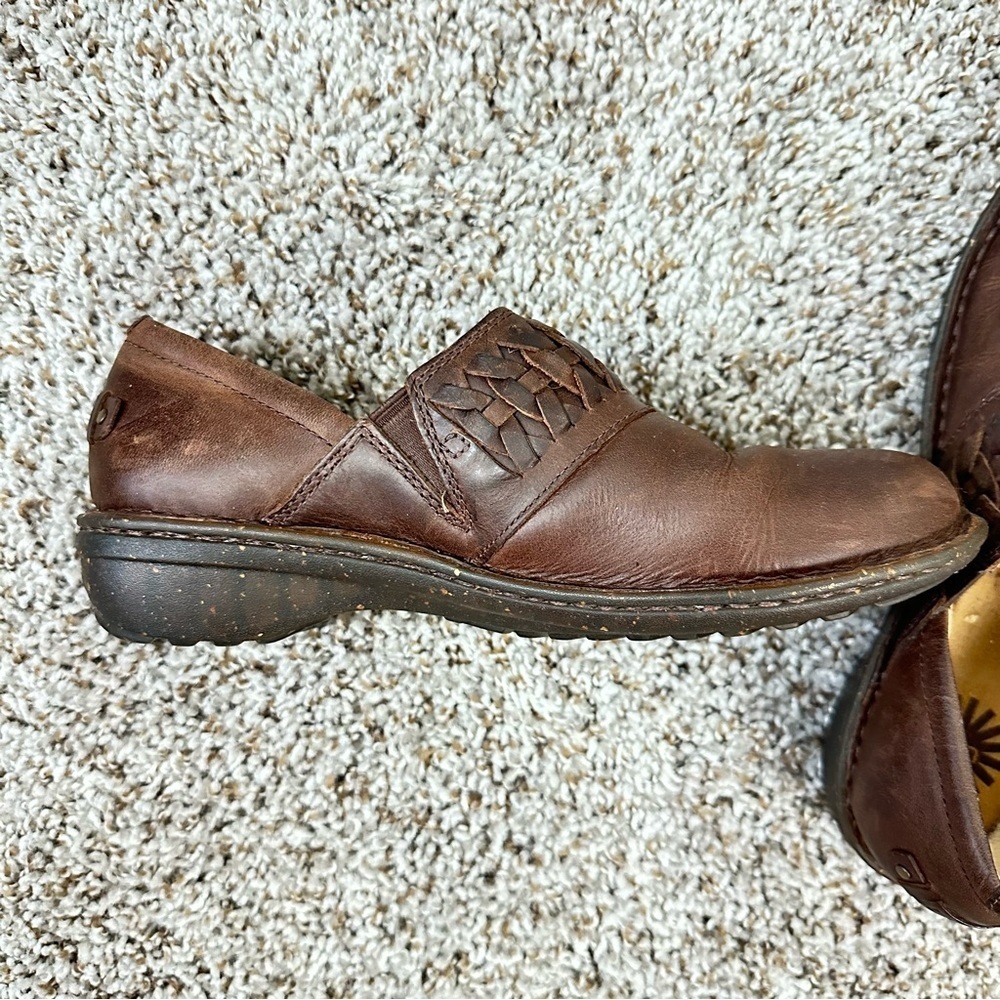 UGG Anila Shearling Wool Lined Leather Brown Clog Slip On Shoes Brown Comfort 8 - Picture 2 of 6